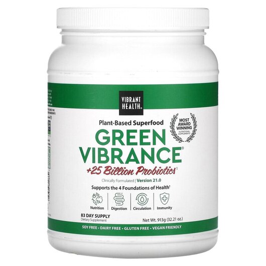 Основное фото товара Green Vibrance +25 Billion Probiotics Version 19.1 Основное фото товара Vibrant Health, Суперфуд, Green Vibrance +25 Billion Probiotics,