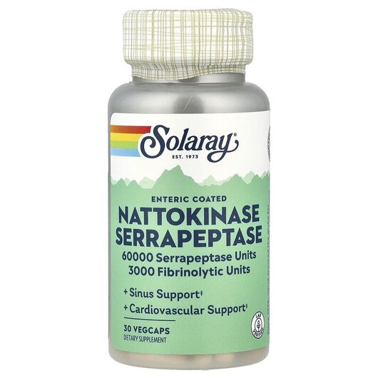 Основне фото товару Nattokinase Serrapeptase Основне фото товару Solaray, Nattokinase Serrapeptase, Наттокіназа, 30 капсул