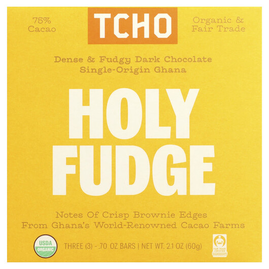 Основне фото товару TCHO, Holy Fudge Dark Chocolate 75% Cacao, Чорний шоколад, 3 Bars