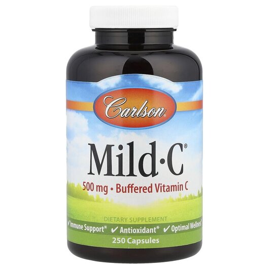 Основне фото товару Carlson, Mild-C 500 mg, Буферизований вітамін С 500 мг, 250 капсу