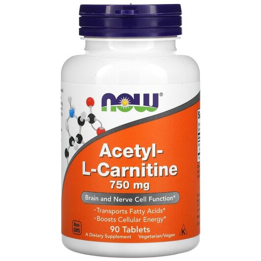 Основне фото товару Acetyl-L-Carnitine 750 mg Основне фото товару NOW Foods, Acetyl-L-Carnitine, Ацетил-L-карнітин 750 мг, 90 табле