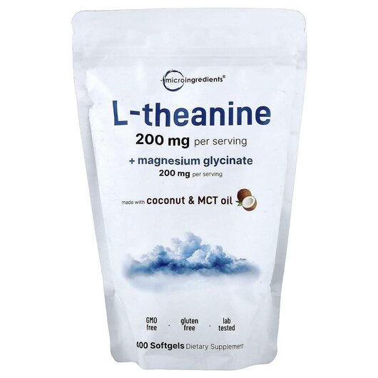 Основне фото товару L-Theanine + Magnesium Glycinate Основне фото товару L-Theanine + Magnesium Glycinate, Теанін та Гліцинат магнію, 400