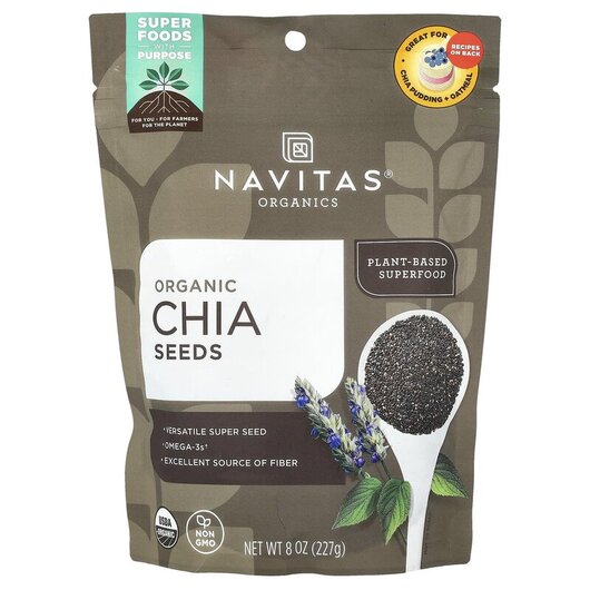 Основне фото товару Navitas Organics, Organic Chia Seeds, Насіння Чіа, 227 г