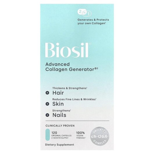 Основне фото товару ch-OSA Collagen Generator Основне фото товару BioSil, ch-OSA Collagen Generator, Генератор колагену, 120 капсул
