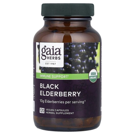 Основне фото товару Gaia Herbs, Black Elderberry, Чорна Бузина, 120 капсул
