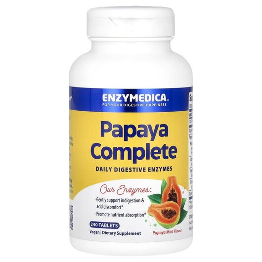 Основне фото товару Enzymedica, Papaya Complete Papaya Mint, Ферменти Папайї, 240 таб