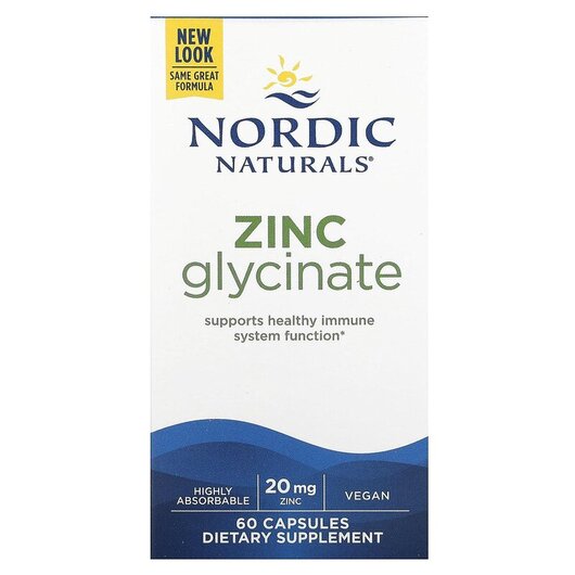 Основное фото товара Nordic Naturals, Цинк, Zinc Glycinate 20 mg, 60 капсул