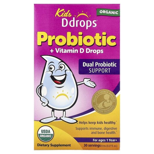 Основне фото товару Kids Ddrops Organic Probiotic + Vitamin D Drops For Ages 1 year+ Основне фото товару Kids Ddrops Organic Probiotic + Vitamin D Drops, Пробіотики для д