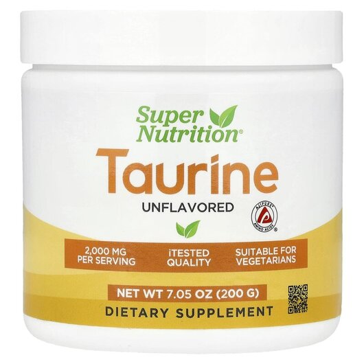 Основне фото товару Super Nutrition, Taurine Unflavored, L-Таурин, 200 г