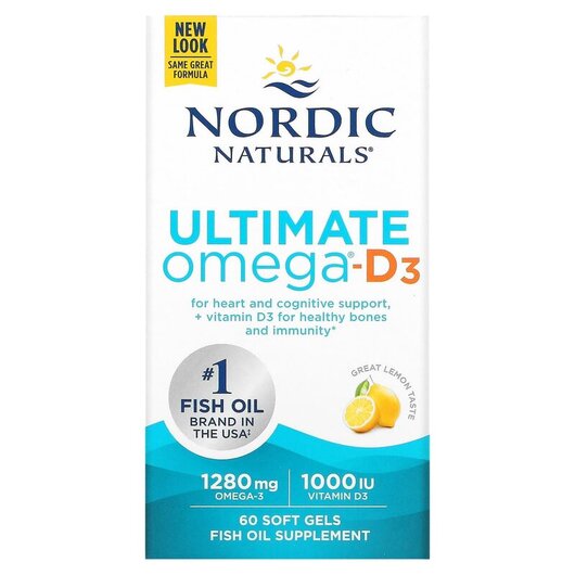 Основне фото товару Nordic Naturals, Ultimate Omega-D3, Вітамін D3, 60 капсул