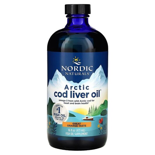 Основне фото товару Arctic Cod Liver Oil Orange Flavor Основне фото товару Nordic Naturals, Arctic Cod Liver Oil, Олія печінки тріски, 437 м