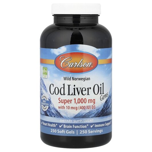 Основне фото товару Wild Norwegian Cod Liver Oil, Олія з печінки тріски 1000 мг, 250 