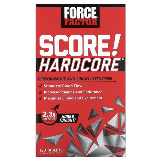 Основне фото товару SCORE! Hardcore Performance and Libido Intensifier Основне фото товару Force Factor, SCORE! Hardcore, Підтримка Лібідо, 120 таблеток