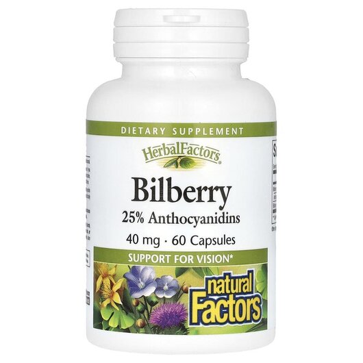 Основне фото товару Bilberry 40 mg Основне фото товару Natural Factors, Bilberry 40 mg 60, Чорниця, 60 капсул