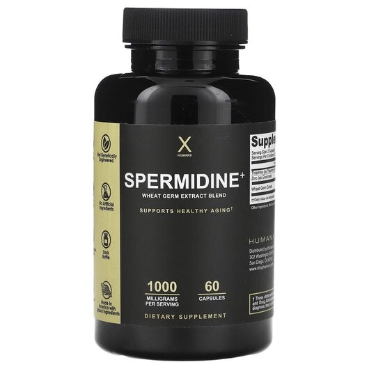 Основне фото товару Spermidine+ Wheat Germ Extract Blend 1000 mg Основне фото товару HumanX, Spermidine+, Спермідин, 60 капсул