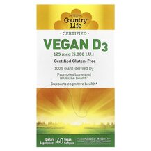 Vegan D3 5000 IU Витамин D3 Country Life 60 капсул Vegan D3 5000 IU Витамин D3 Country Life 60 капсул