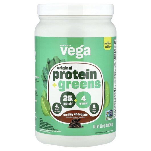 Основне фото товару Vega, Original Protein + Greens Creamy Chocolate, Протеїн, 624 г
