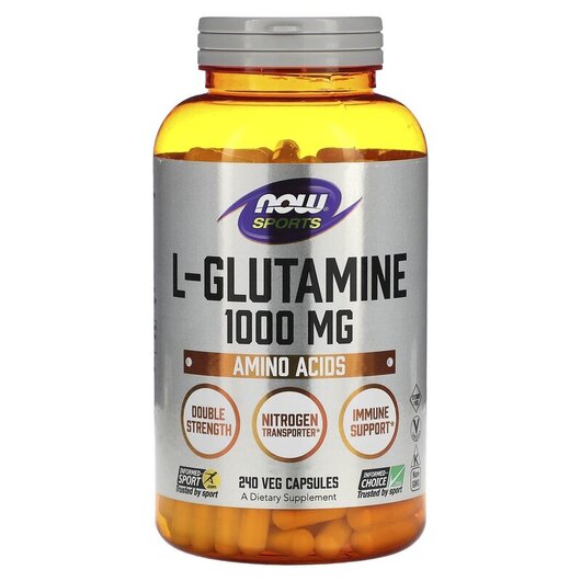 Основне фото товару NOW Foods, L-Glutamine Double Strength, L-Глутамін 1000 мг, 240 к