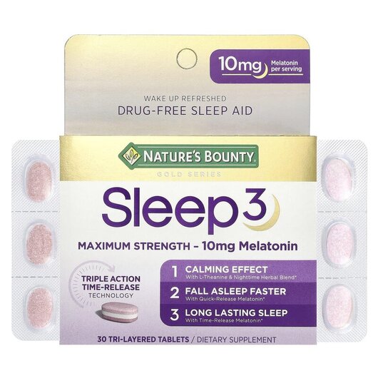 Основне фото товару Sleep3 Maximum Strength, Підтримка здорового сну, 30 таблеток