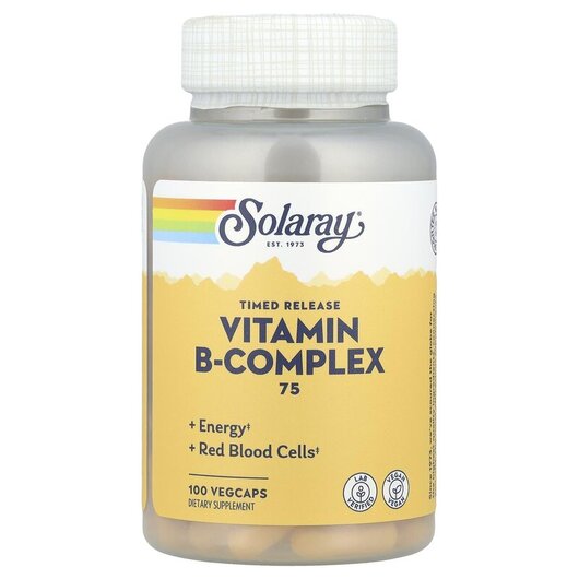 Основное фото товара B-Complex 75 Timed-Release Основное фото товара Solaray, B-комплекс, B-Complex, 75 капсул