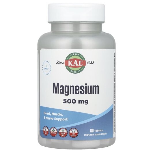 Основное фото товара KAL, Магний 500 мг, Magnesium 500 mg, 60 таблеток
