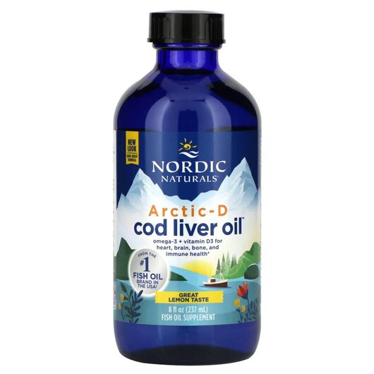Основне фото товару Arctic-D Cod Liver Oil Lemon Основне фото товару Nordic Naturals, Arctic-D, Олія печінки тріски, 237 мл