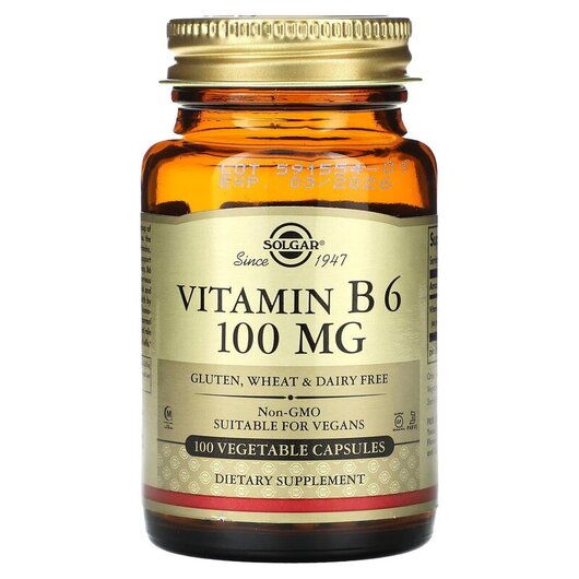 Основне фото товару Vitamin B6 100 mg Основне фото товару Solgar, Vitamin B6 100 mg, Вітамін B6 Піридоксин, 100 капсул