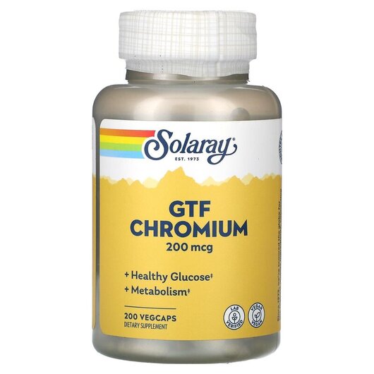 Основне фото товару GTF Chromium 200 mcg Основне фото товару Solaray, GTF Chromium 200 mcg, Хром, 200 капсул