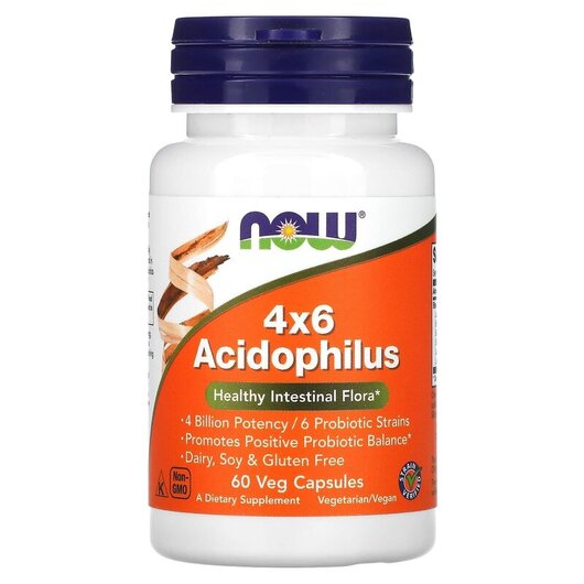 Основне фото товару NOW Foods, Acidophilus 4x6, Пробіотики Ацидофилус 4x6, 60 капсул
