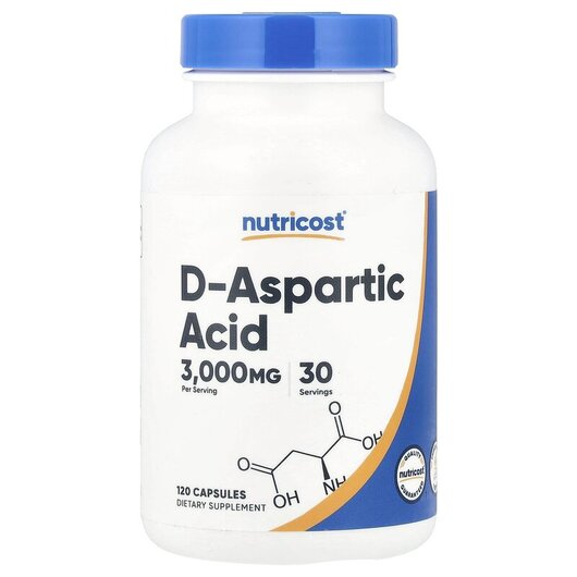 Основне фото товару Nutricost, D-Aspartic Acid 3000 mg, Аспартат, 120 капсул