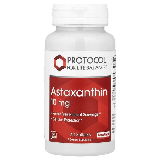 Основное фото товара Astaxanthin 10 mg Основное фото товара Protocol for Life Balance, Астаксантин, Astaxanthin 10 mg, 60 кап
