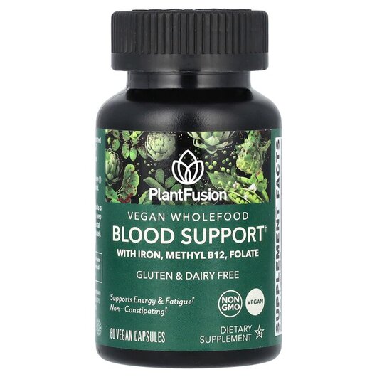 Основне фото товару PlantFusion, Vegan Wholefood Blood Support, Кардіо комплекс, 60 к
