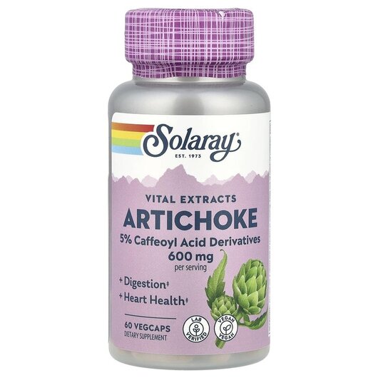 Основное фото товара Solaray, Артишок 300 мг, Artichoke Leaf Extract, 60 капсул
