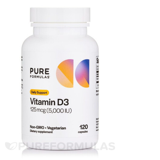 Основне фото товару PureFormulas, Vitamin D3 5000 IU, Вітамін D, 120 капсул