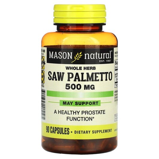 Основне фото товару Mason, Whole Herb Saw Palmetto 500 mg, Со Пальметто, 90 капсул