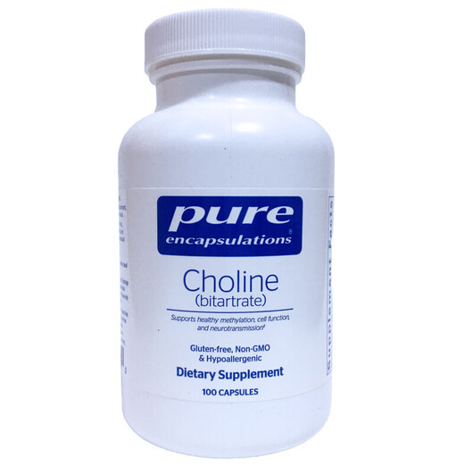 Основне фото товару Choline bitartrate Основне фото товару Pure Encapsulations, Choline bitartrate, Вітамін B4 Холін, 100 ка
