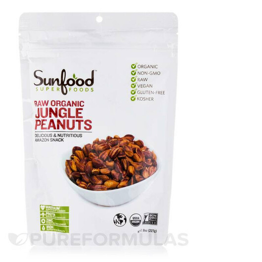 Основне фото товару Jungle Peanuts Organic Raw Основне фото товару Sunfood, Jungle Peanuts Organic Raw, ПЕА, 227 г