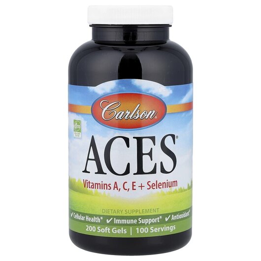 Основное фото товара ACES Vitamins A C E + Selenium Основное фото товара Carlson, Витамин А Ретинол, ACES Vitamins A C E + Selenium, 200 к