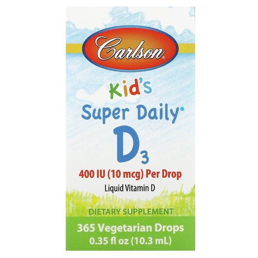 Основне фото товару Carlson, Kid's Super Daily D3 400 IU 10 mcg, Вітамін D3, 10.