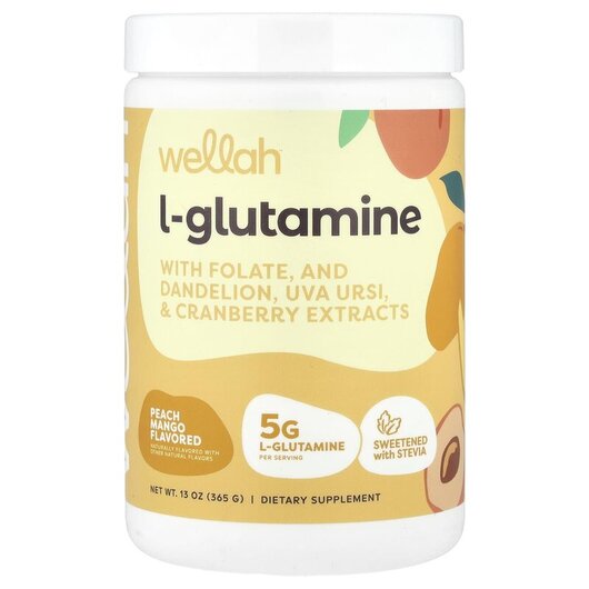 Основне фото товару L-Glutamine Peach Mango Основне фото товару Wellah, L-Glutamine Peach Mango, L-Глутамін, 365 г