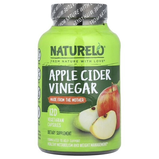 Основне фото товару NATURELO Apple Cider Vinegar with Keto Salts, Яблучний оцет, 120 