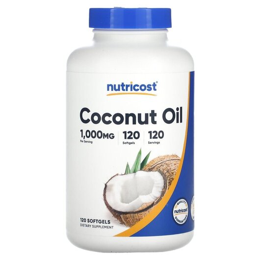 Основне фото товару Nutricost, Coconut Oil 1000 mg, Кокосова олія, 120 капсул