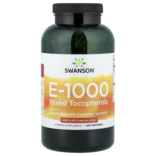 Основне фото товару Vitamin E Mixed Tocopherols 1000 IU, Вітамін E Токофероли, 250 ка
