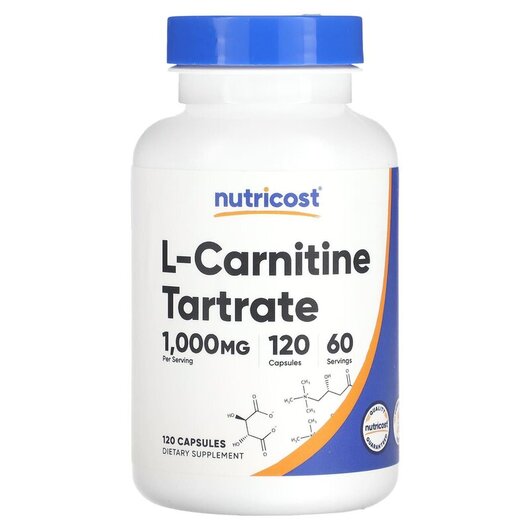 Основне фото товару Nutricost, L-Carnitine Tartrate 500 mg, L-Карнітин, 120 капсул