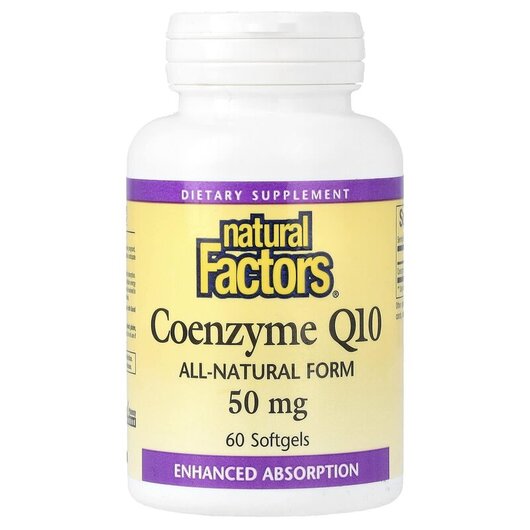 Основное фото товара Coenzyme Q10 50 mg Основное фото товара Natural Factors, Коэнзим CoQ10, Coenzyme Q10 50 mg, 60 капсул