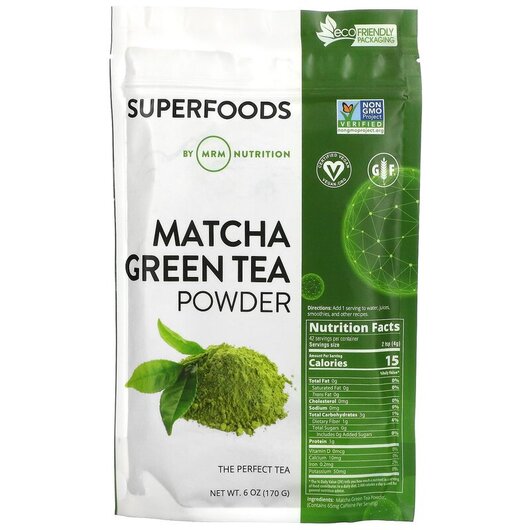 Основное фото товара Matcha Green Tea Powder Основное фото товара MRM, Чай Матча, Matcha Green Tea Powder, 170 г