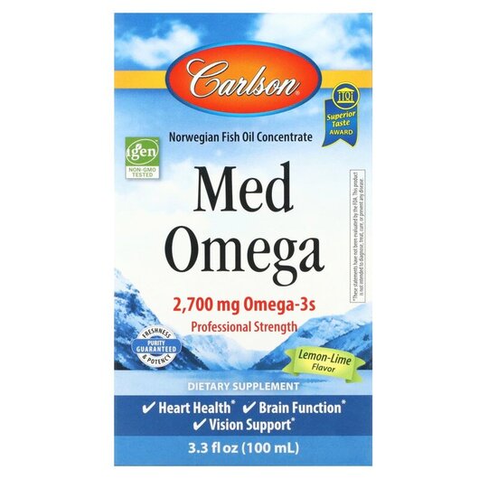Основне фото товару Carlson, Med Omega Lemon-Lime Flavor 2700 mg, Омега 2700 мг, 100 