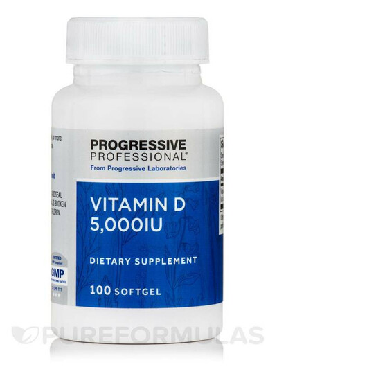 Основне фото товару Vitamin D 5000 IU Основне фото товару Progressive Labs, Vitamin D 5000 IU, Вітамін D3, 100 капсул