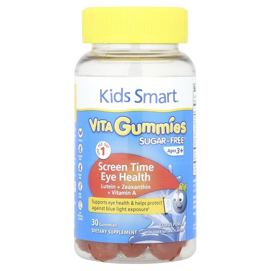 Основне фото товару Kids Smart Vita Gummies Screen Time Eye Health Sugar Free Ages 3+ Citrus Punch Основне фото товару Bioglan, Vita Gummies, Підтримка здоров'я зору, 30 таблеток