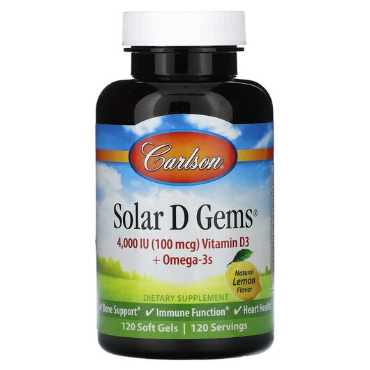 Основне фото товару Solar D Gems 4000 IU 100 mcg Vitamin D3 plus Omega-3s, Омега 3, 1